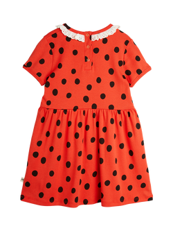 Mini Rodini Kids' Organic Cotton Lace Collar Dress, Polka Dot Red - view 2, Polka Dot Red