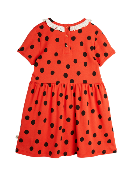 Mini Rodini Kids' Organic Cotton Lace Collar Dress, Polka Dot Red - view 2, Polka Dot Red