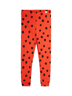 Mini Rodini Kids' Organic Cotton Cuffed Leggings, Polka Dot Red, Polka Dot Red