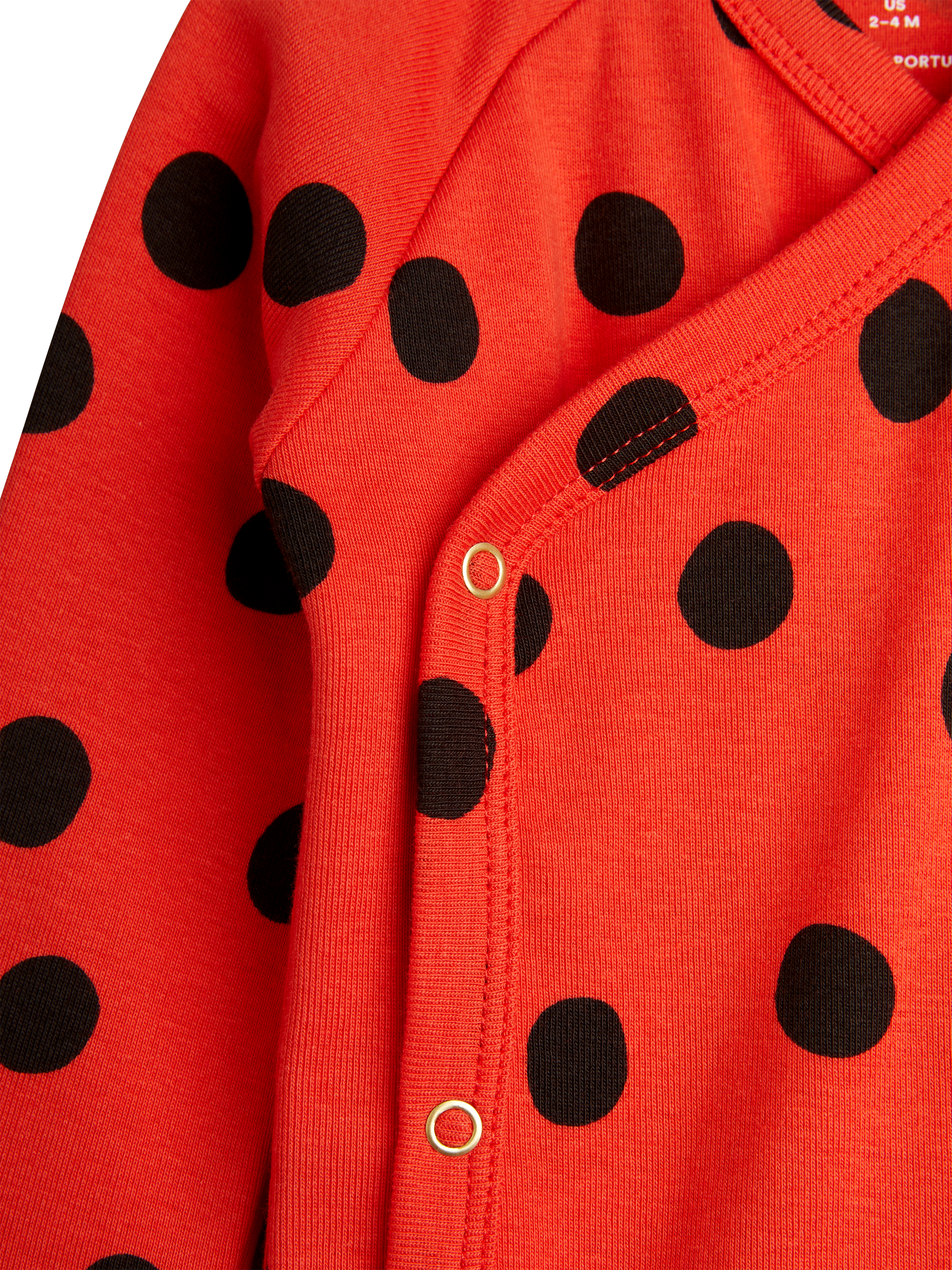 Product image 4 of 4, which shows Mini Rodini Baby Organic Cotton Wrap Bodysuit & Cuffed Leggings Set, Polka Dot Red, 0-1 months