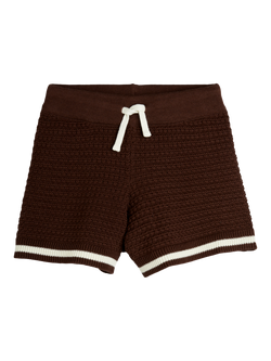 Mini Rodini Kids' Organic Cotton Crochet Knitted Shorts, Brown, Brown