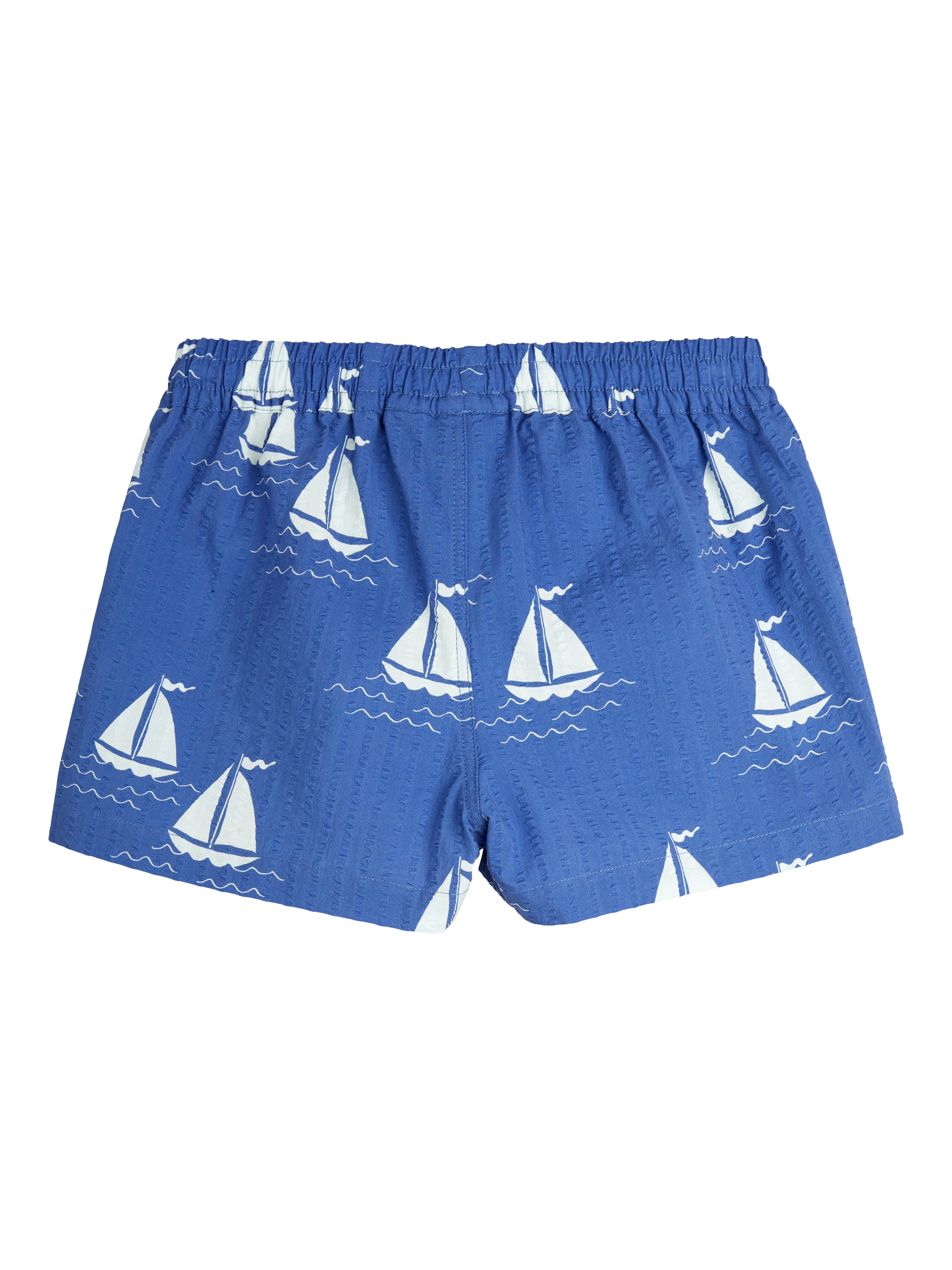 Product image 2 of 3, which shows Mini Rodini Kids' Organic Cotton Shorts, Sailing Boats Blue, 18-36 months