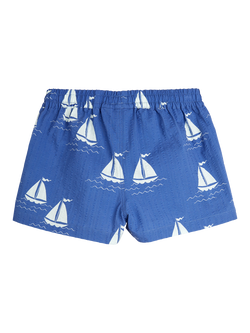 Mini Rodini Kids' Organic Cotton Shorts, Sailing Boats Blue - view 2, Sailing Boats Blue