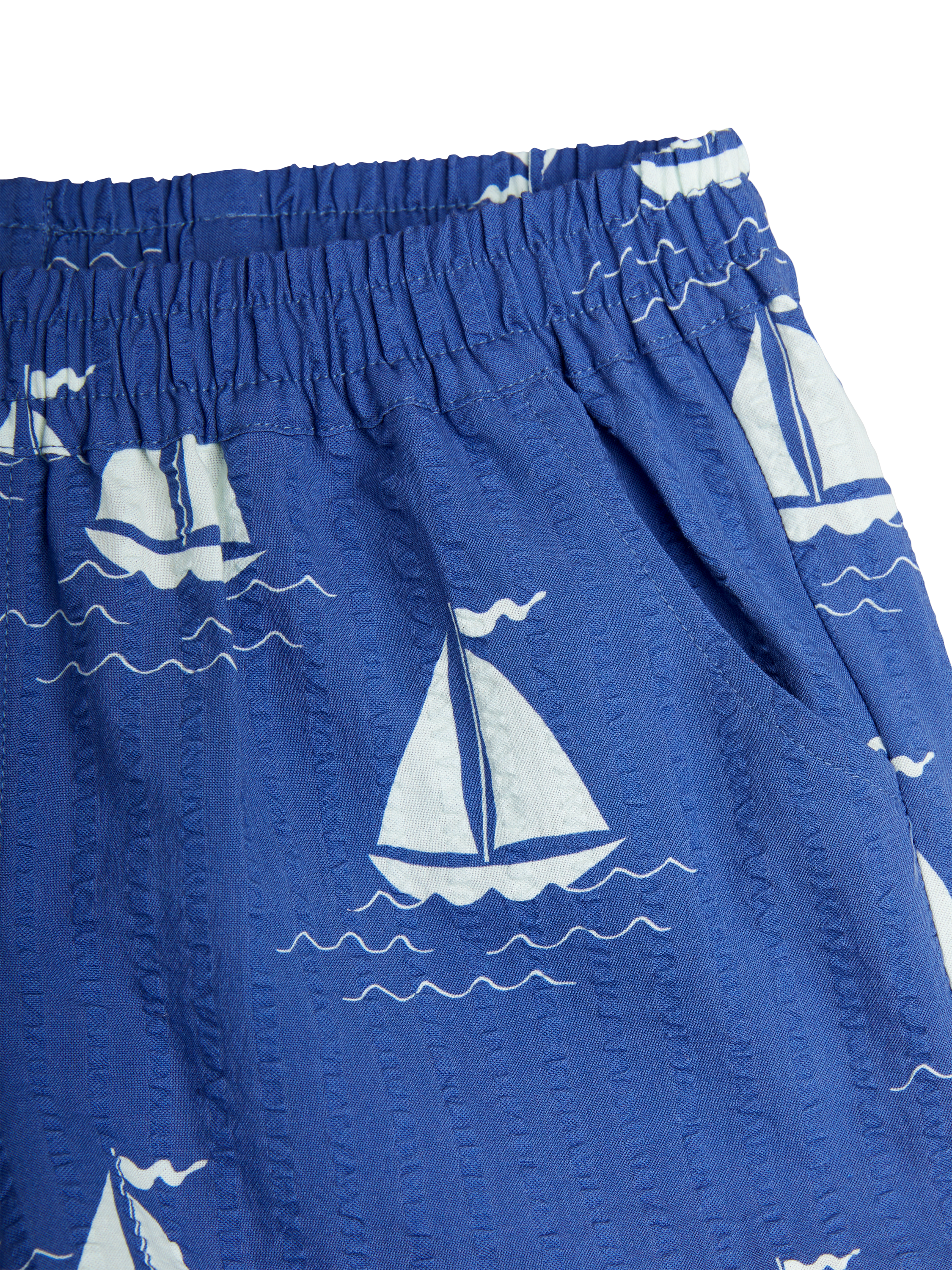 Product image 3 of 3, which shows Mini Rodini Kids' Organic Cotton Shorts, Sailing Boats Blue, 18-36 months
