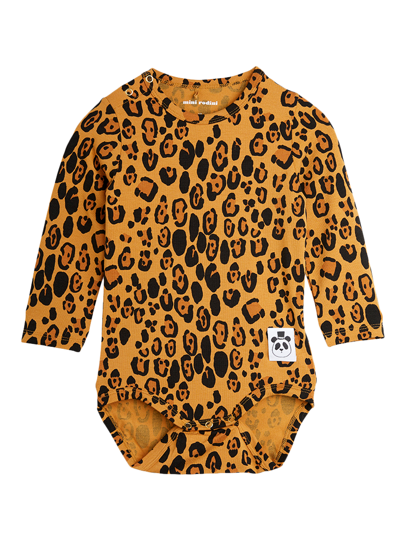 Product image 1 of 3, which shows Mini Rodini Baby Animal Bodysuit, Leopard Print, 1-4 months