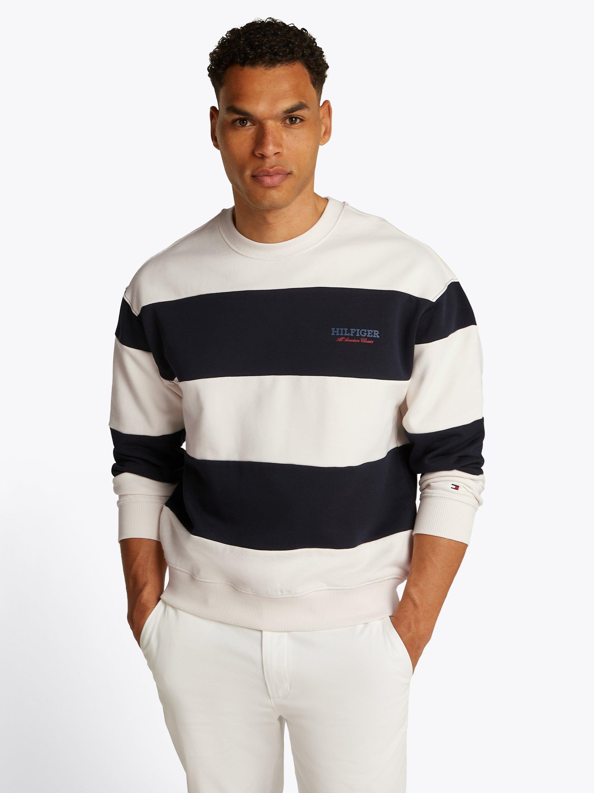 Product image 1 of 6, which shows Tommy Hilfiger Cotton Monotype Stripe Sweatshirt, Desert Sky/Ivory Petal, S