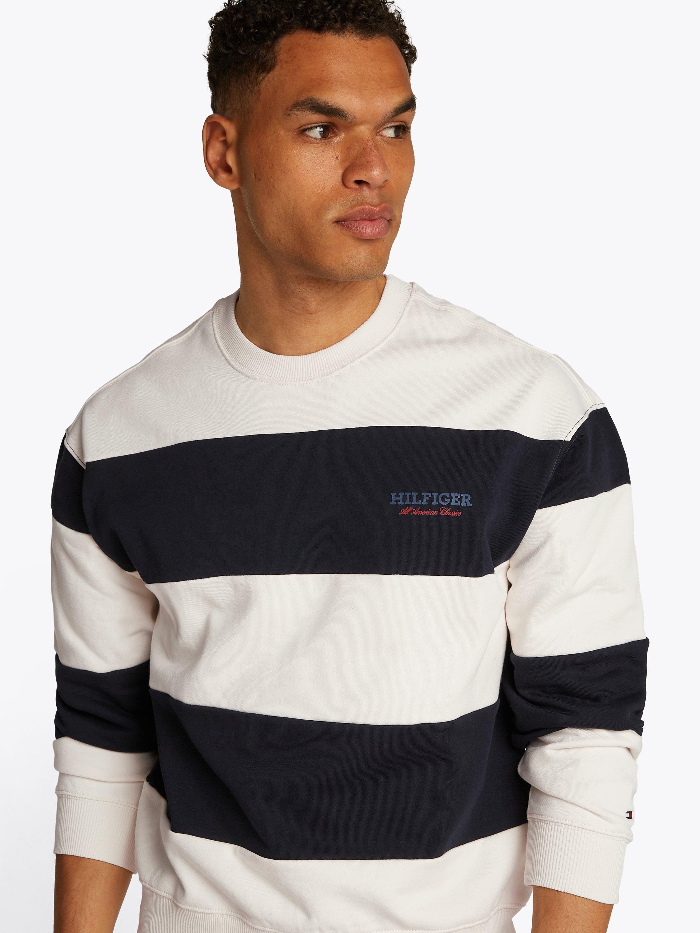 Product image 4 of 6, which shows Tommy Hilfiger Cotton Monotype Stripe Sweatshirt, Desert Sky/Ivory Petal, S