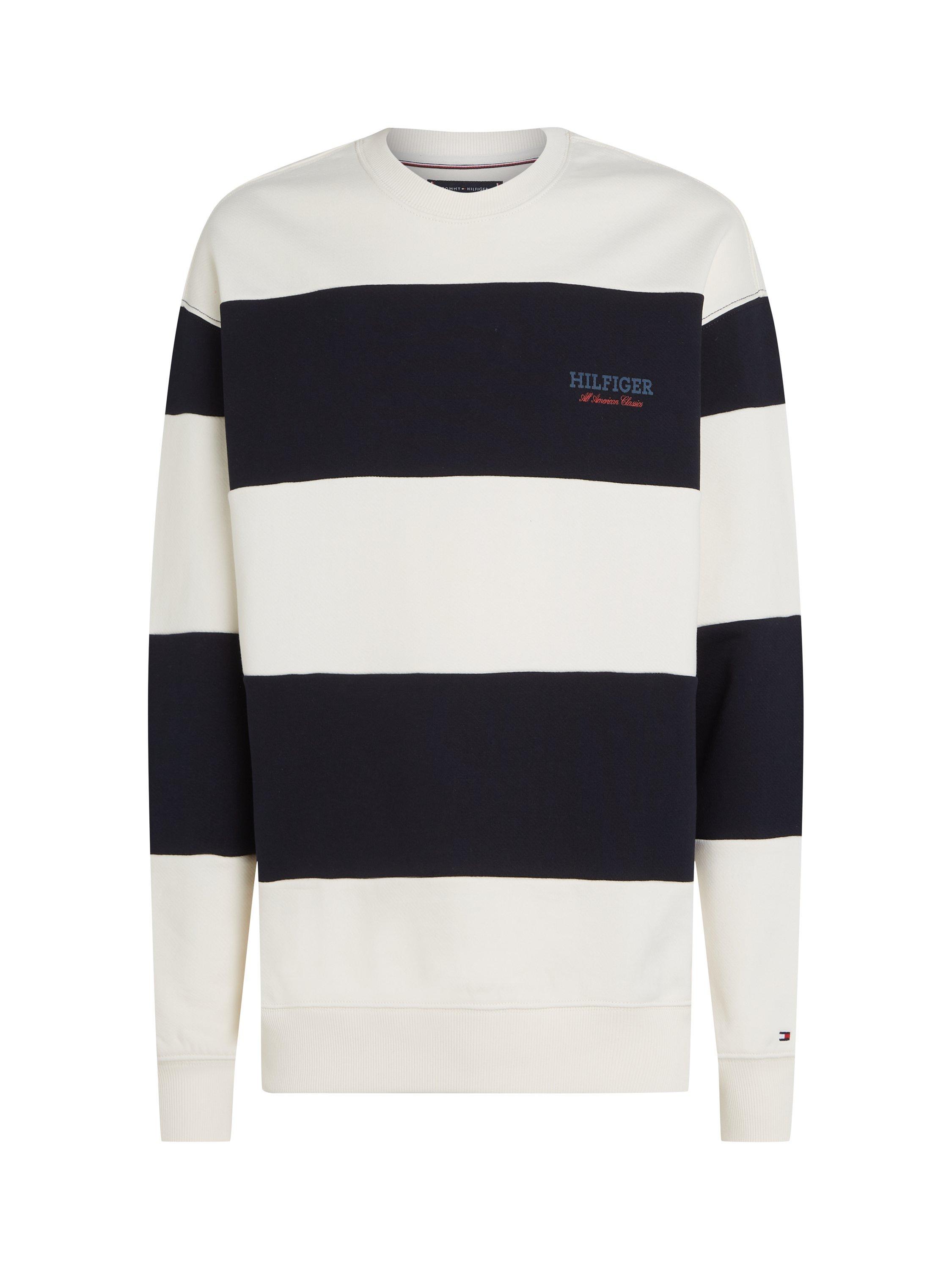 Product image 5 of 6, which shows Tommy Hilfiger Cotton Monotype Stripe Sweatshirt, Desert Sky/Ivory Petal, S