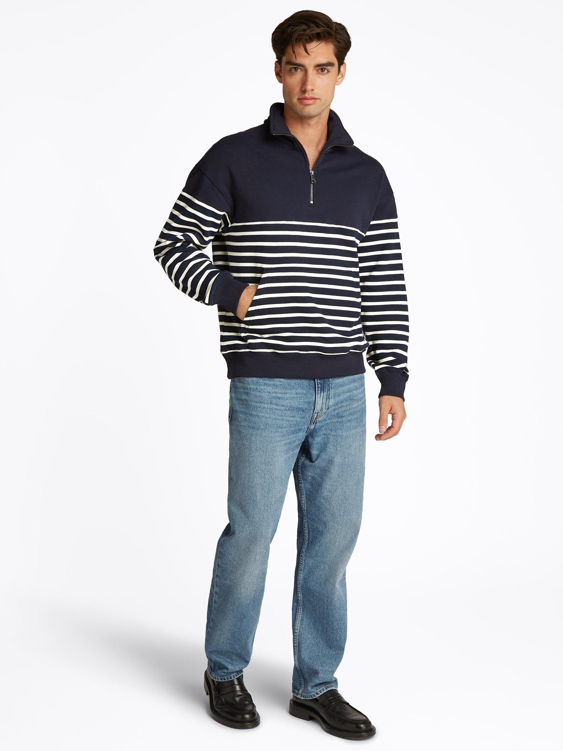Product image 2 of 9, which shows Tommy Hilfiger Quarter-Zip Striped Jumper, Desert Sky/Ivory Petal, M
