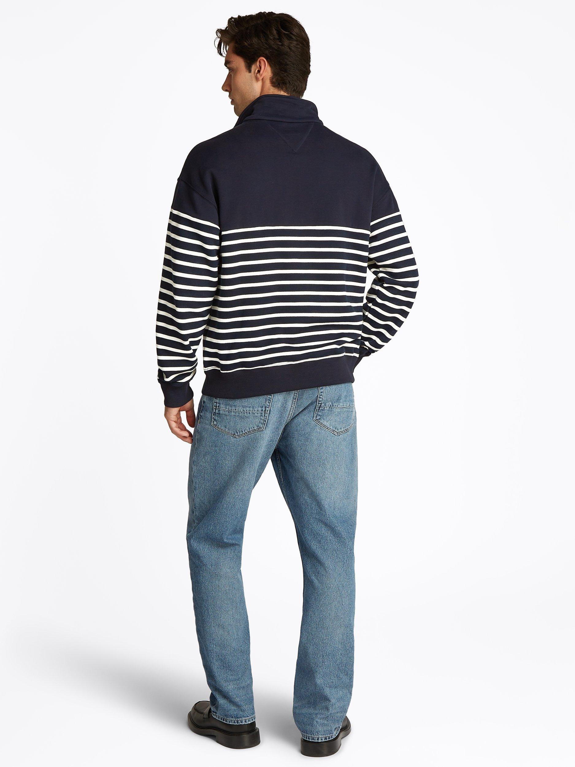 Product image 4 of 9, which shows Tommy Hilfiger Quarter-Zip Striped Jumper, Desert Sky/Ivory Petal, M