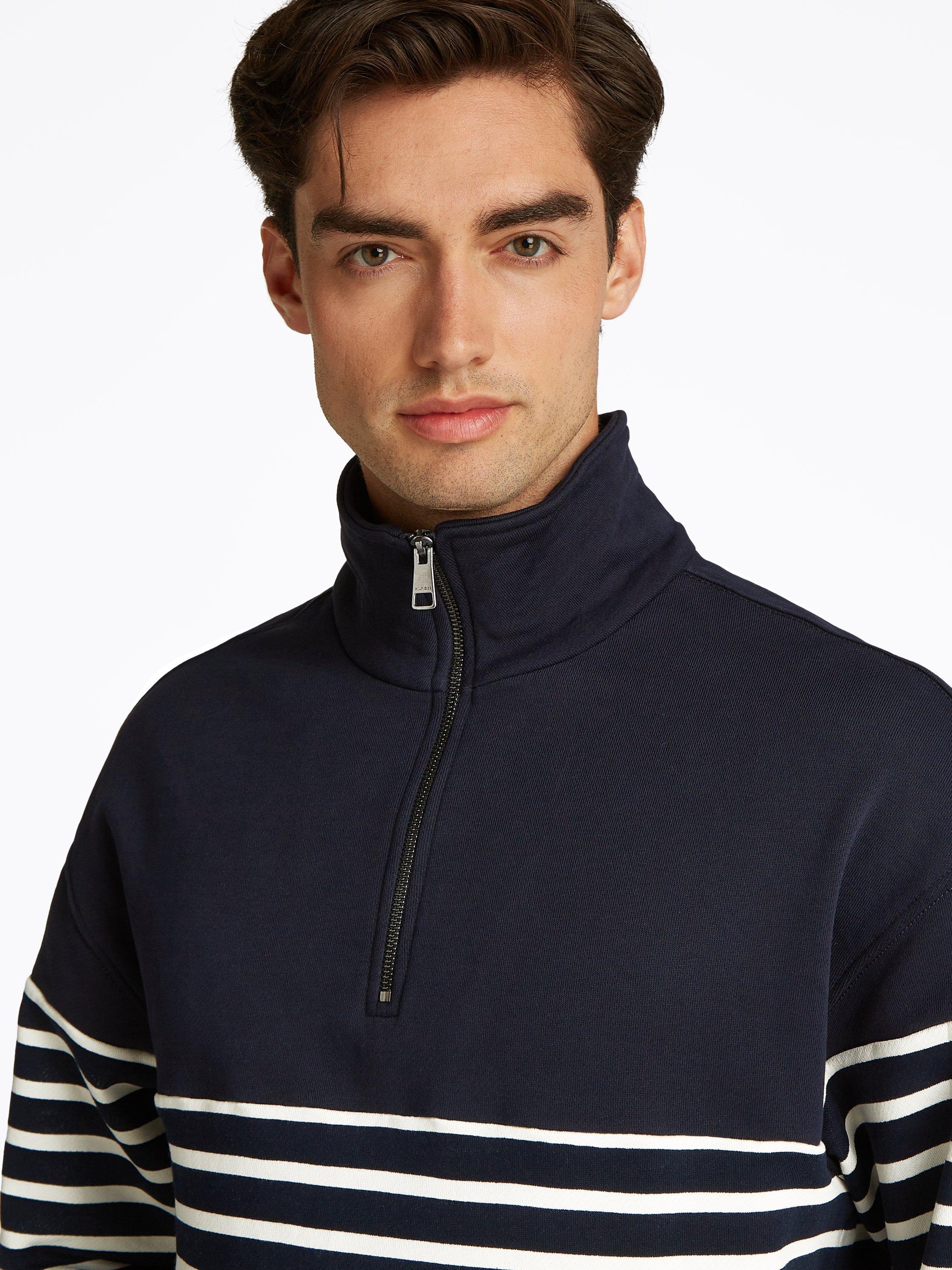 Product image 5 of 9, which shows Tommy Hilfiger Quarter-Zip Striped Jumper, Desert Sky/Ivory Petal, M