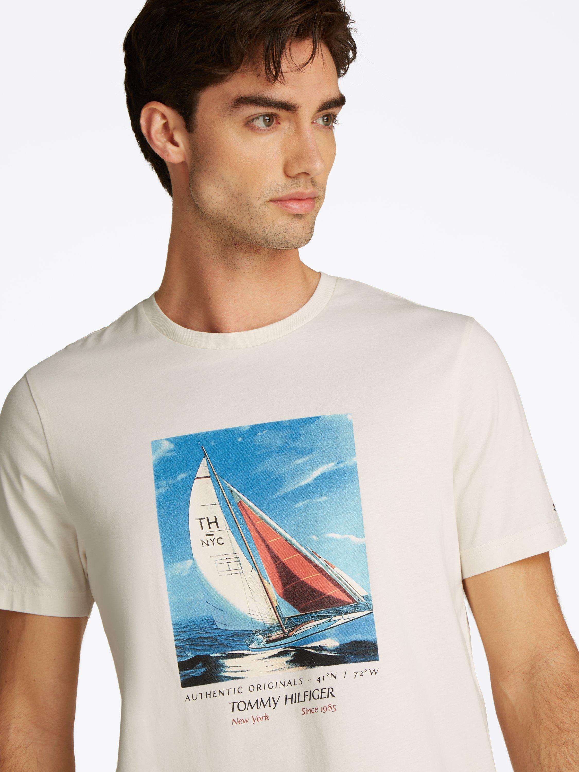 Product image 4 of 6, which shows Tommy Hilfiger Cotton Regular Fit Short Sleeve Graphic T-Shirt, Ivory Petal, S