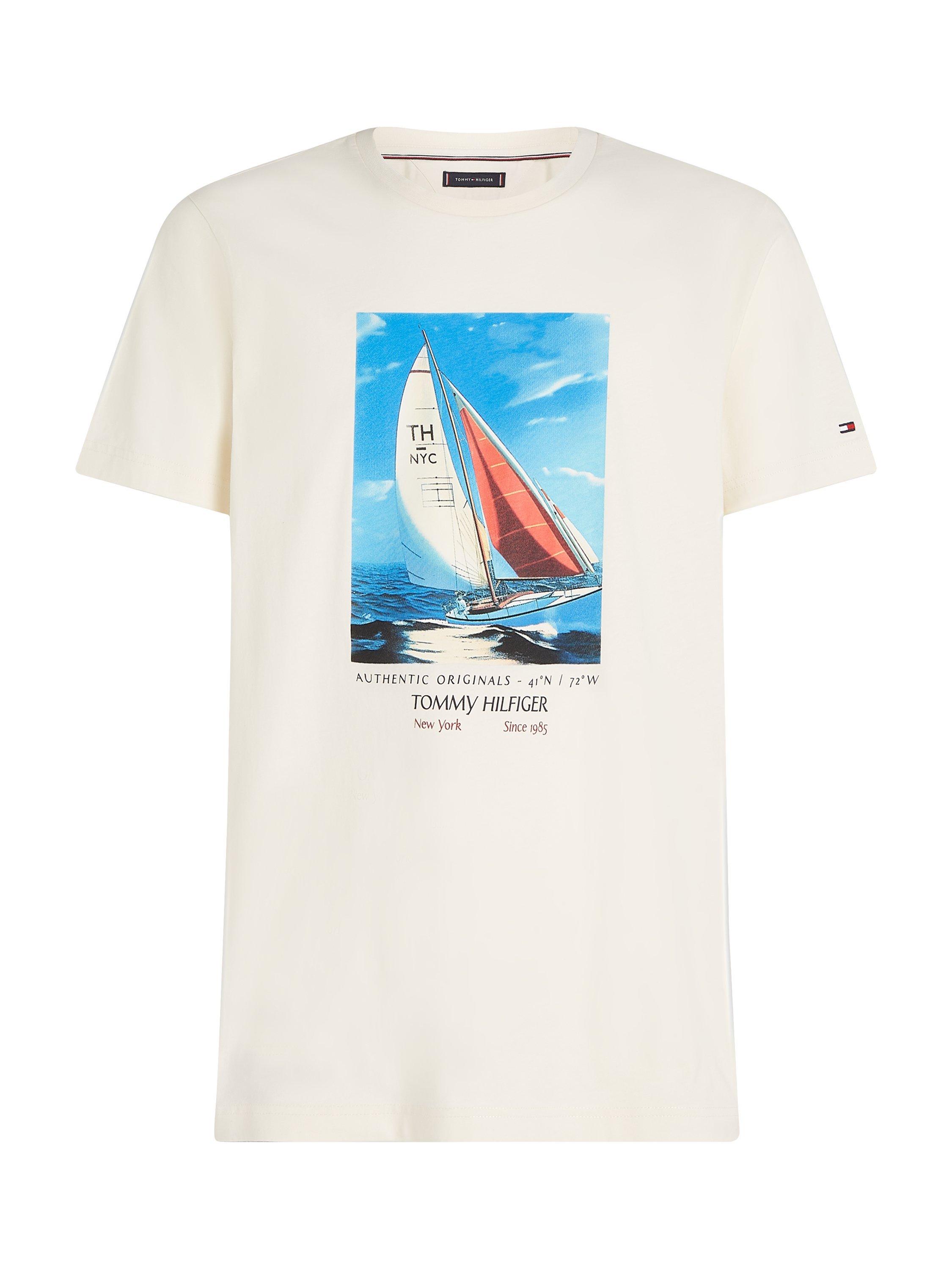 Product image 5 of 6, which shows Tommy Hilfiger Cotton Regular Fit Short Sleeve Graphic T-Shirt, Ivory Petal, S