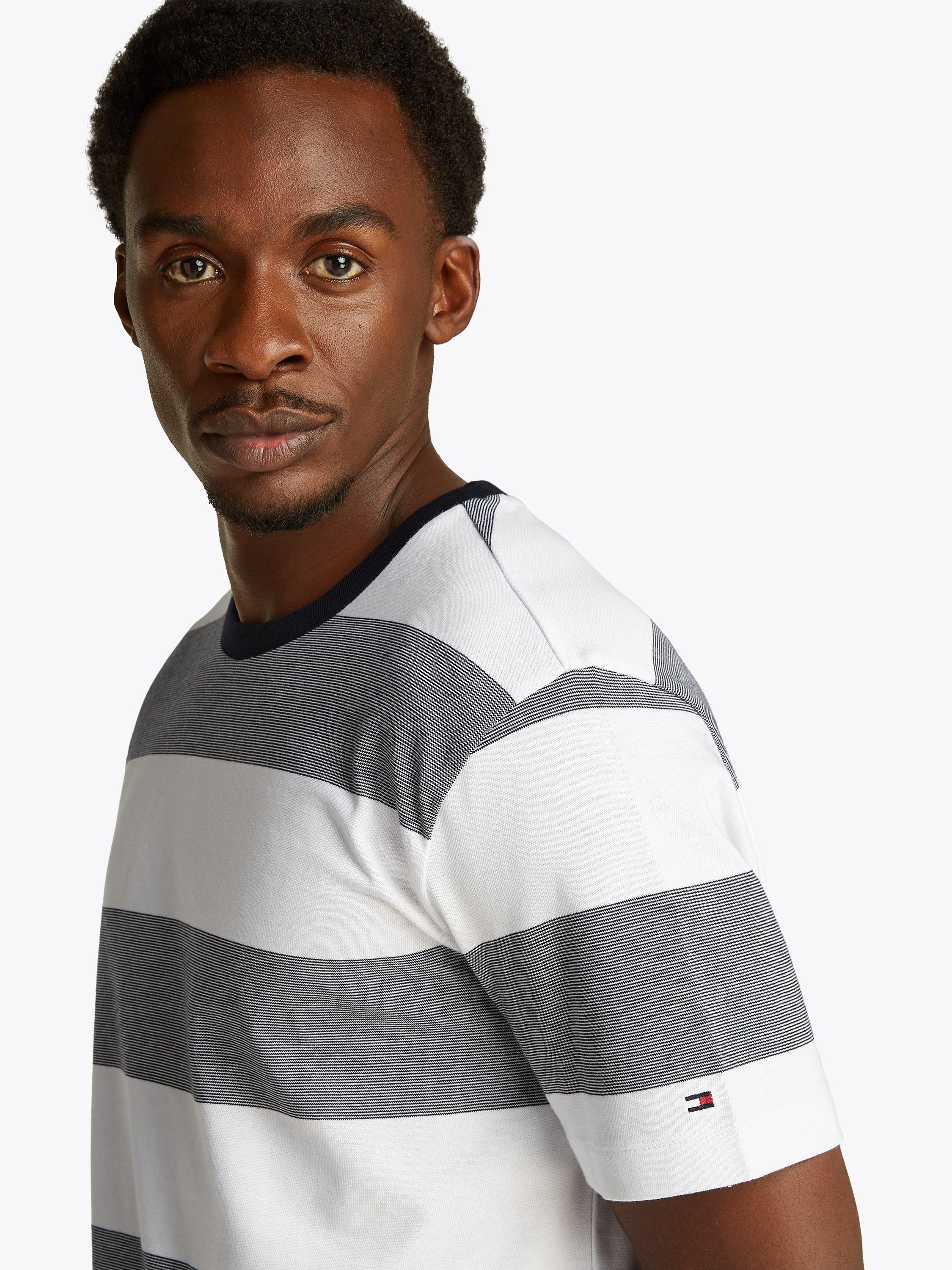 Product image 4 of 6, which shows Tommy Hilfiger Cotton Regular Fit Short Sleeve Stripe T-Shirt, White/Desert Sky, M