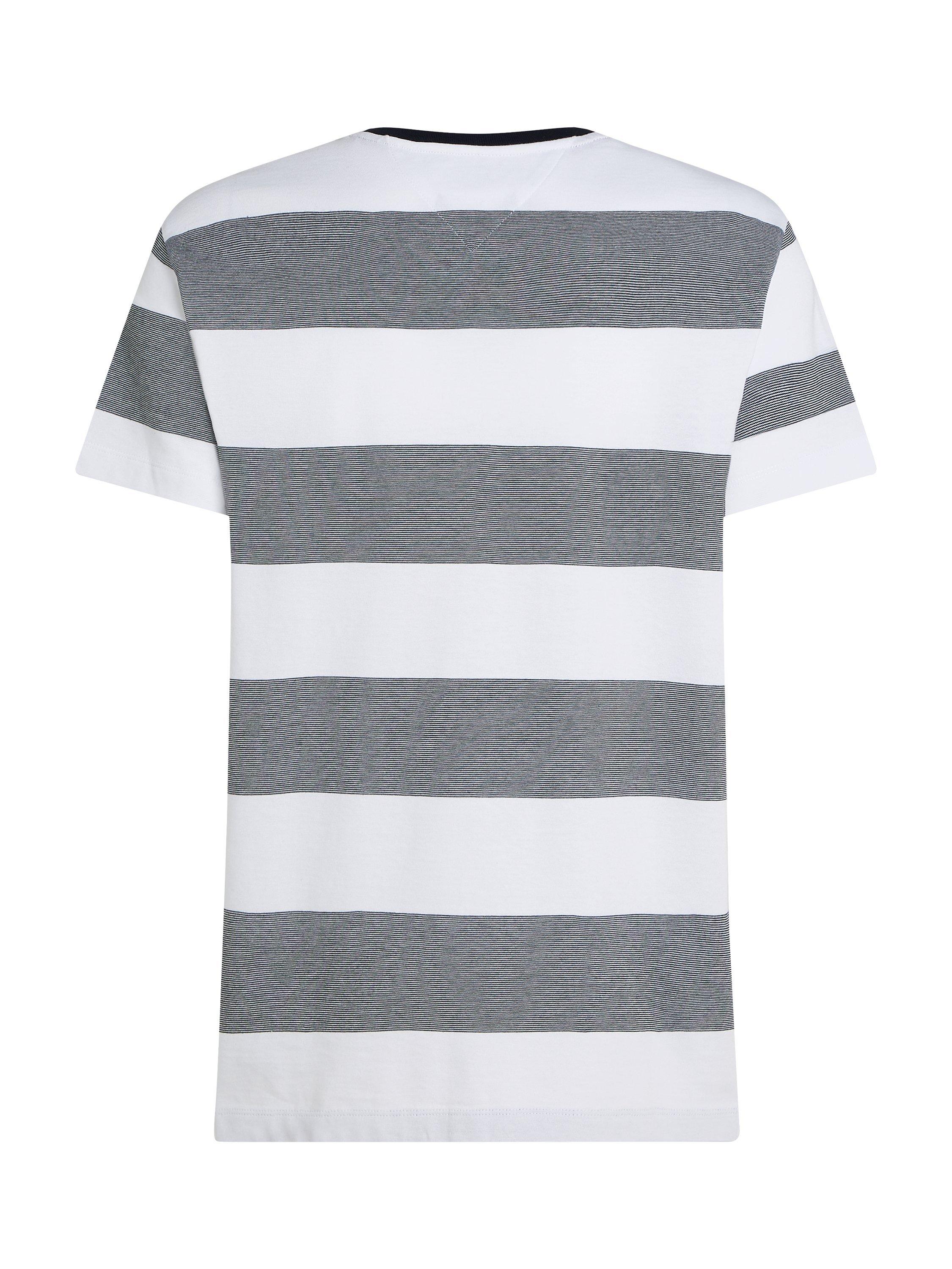 Product image 6 of 6, which shows Tommy Hilfiger Cotton Regular Fit Short Sleeve Stripe T-Shirt, White/Desert Sky, M