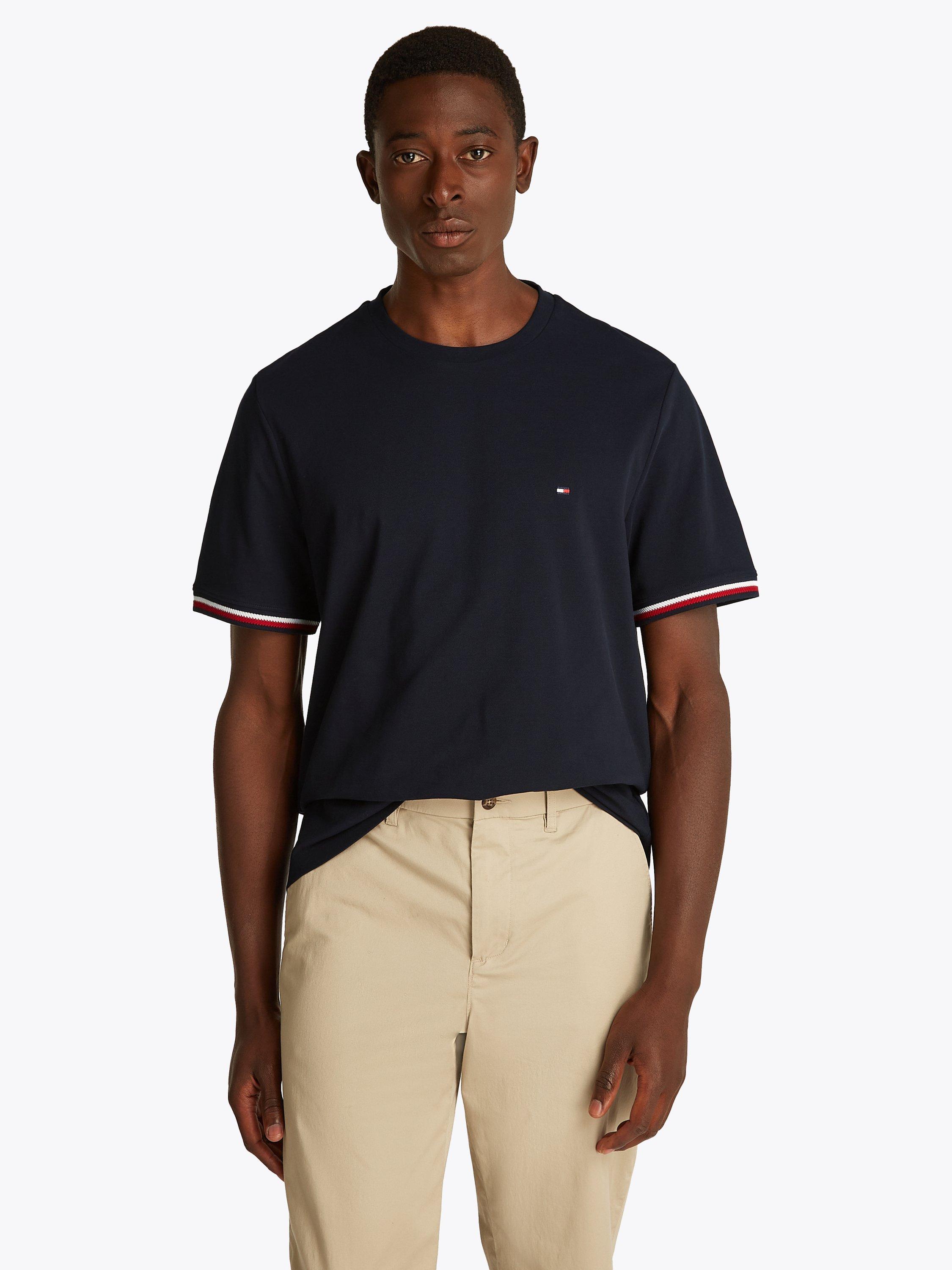 Product image 1 of 6, which shows Tommy Hilfiger Cotton Regular Fit Stripe Cut Off T-Shirt, Desert Sky, M