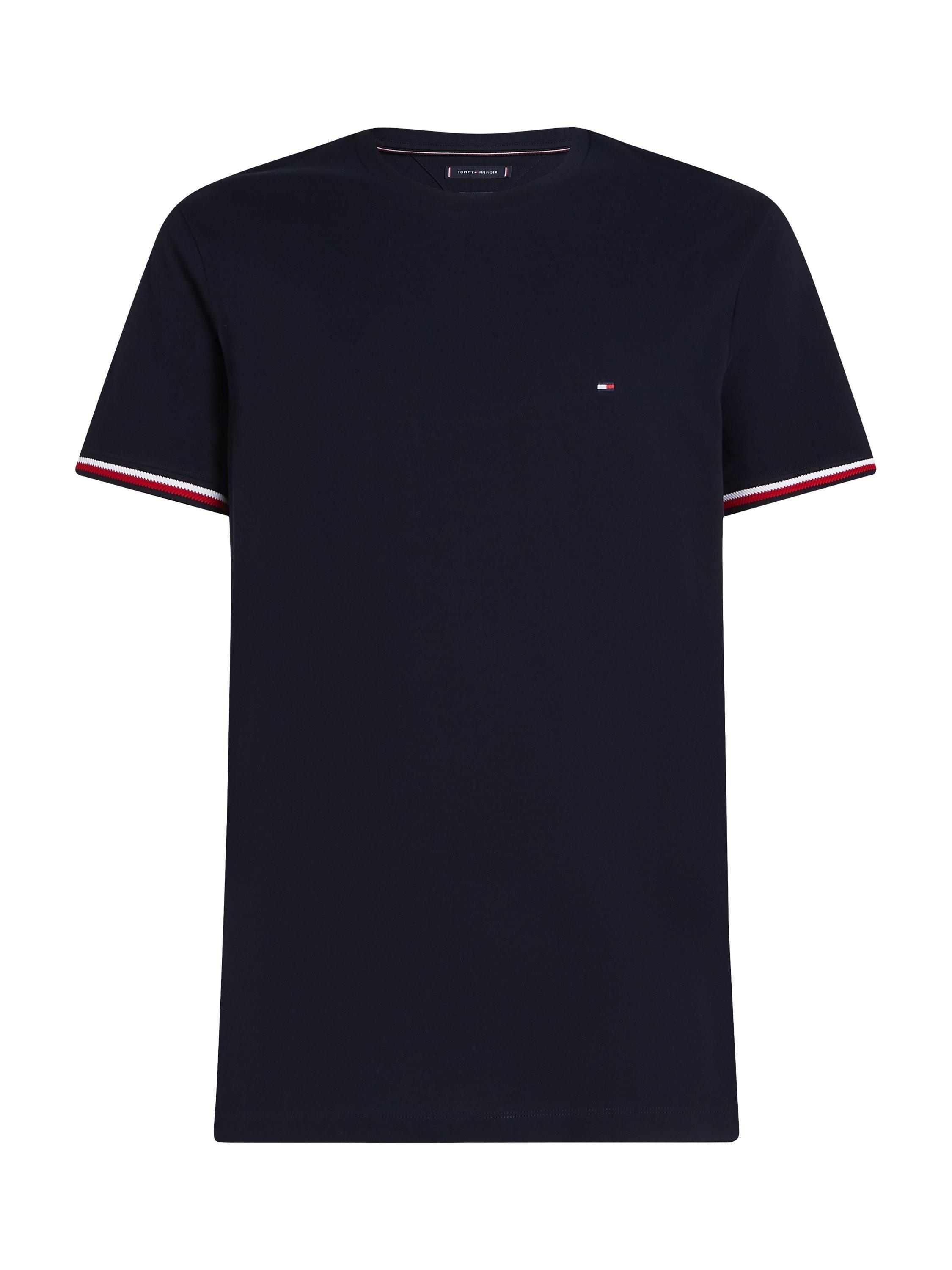 Product image 5 of 6, which shows Tommy Hilfiger Cotton Regular Fit Stripe Cut Off T-Shirt, Desert Sky, M