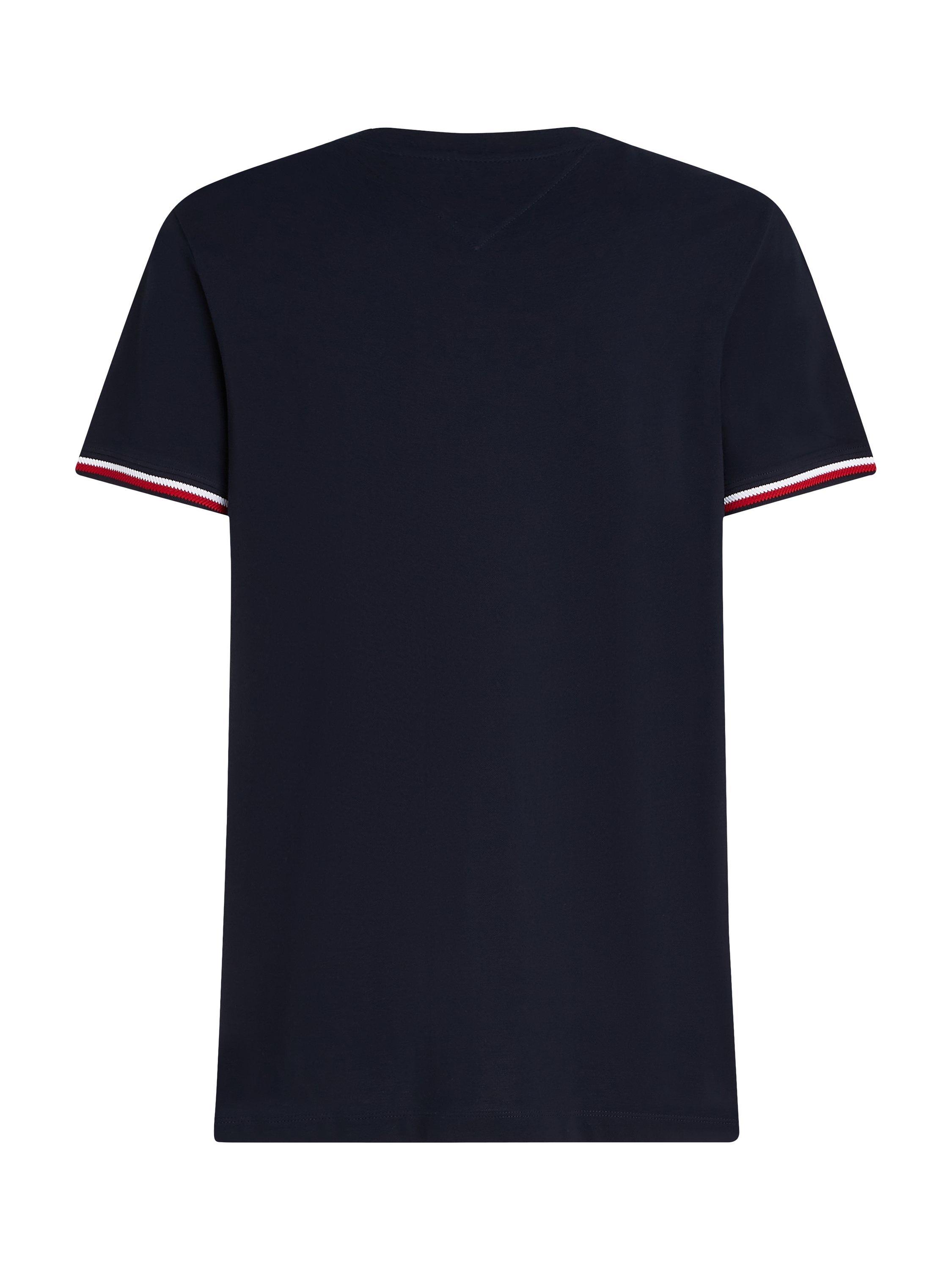 Product image 6 of 6, which shows Tommy Hilfiger Cotton Regular Fit Stripe Cut Off T-Shirt, Desert Sky, M