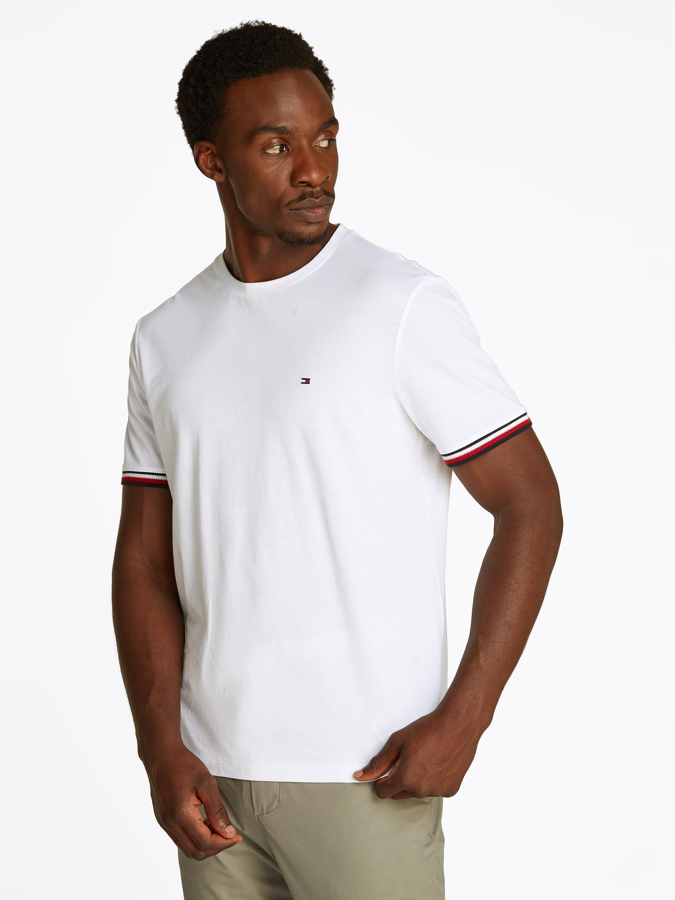 Product image 1 of 6, which shows Tommy Hilfiger Cotton Regular Fit Stripe Cut Off T-Shirt, White, S