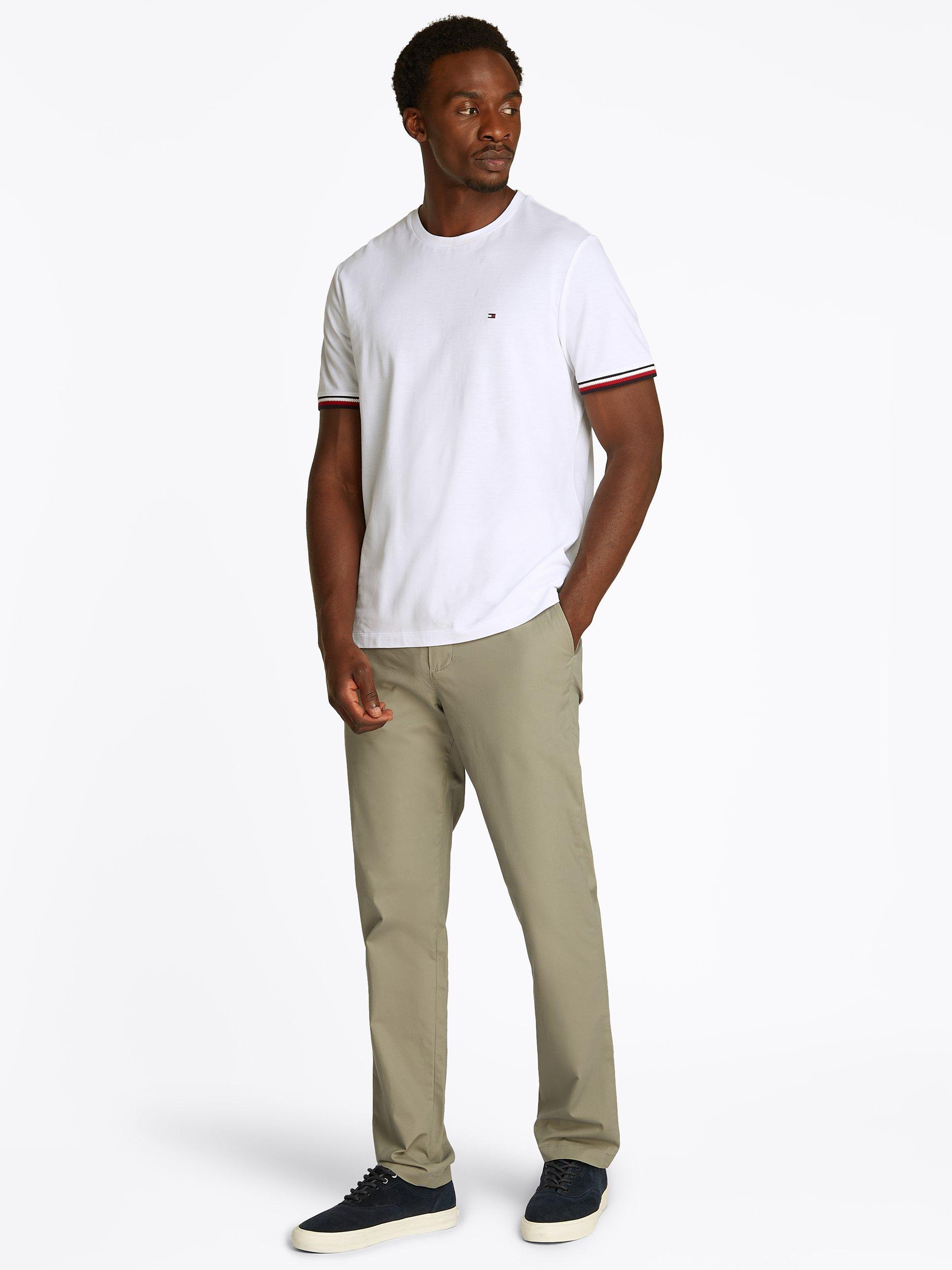 Product image 2 of 6, which shows Tommy Hilfiger Cotton Regular Fit Stripe Cut Off T-Shirt, White, S