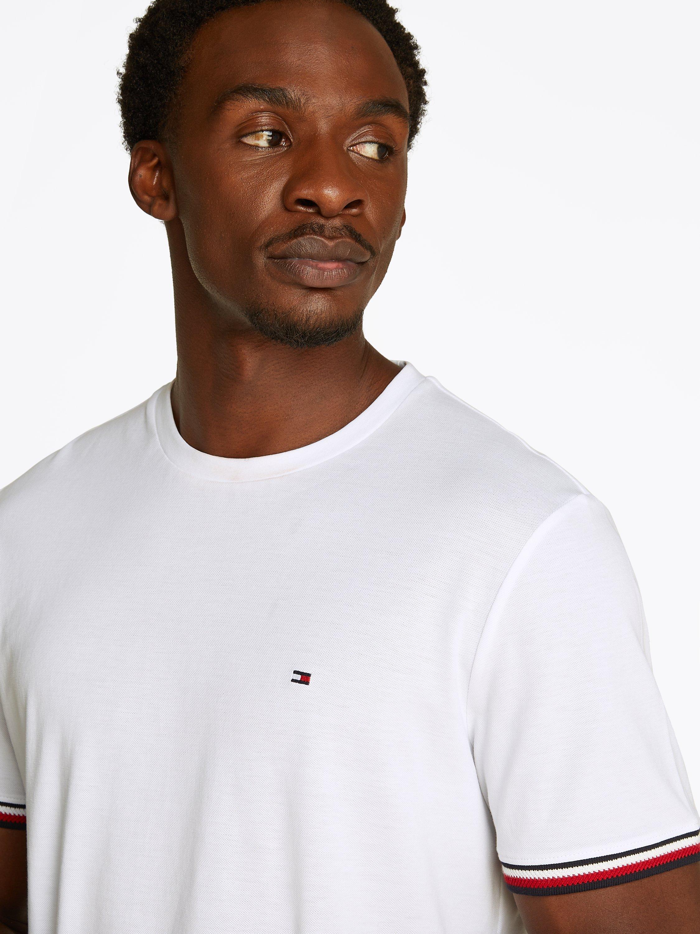 Product image 4 of 6, which shows Tommy Hilfiger Cotton Regular Fit Stripe Cut Off T-Shirt, White, S