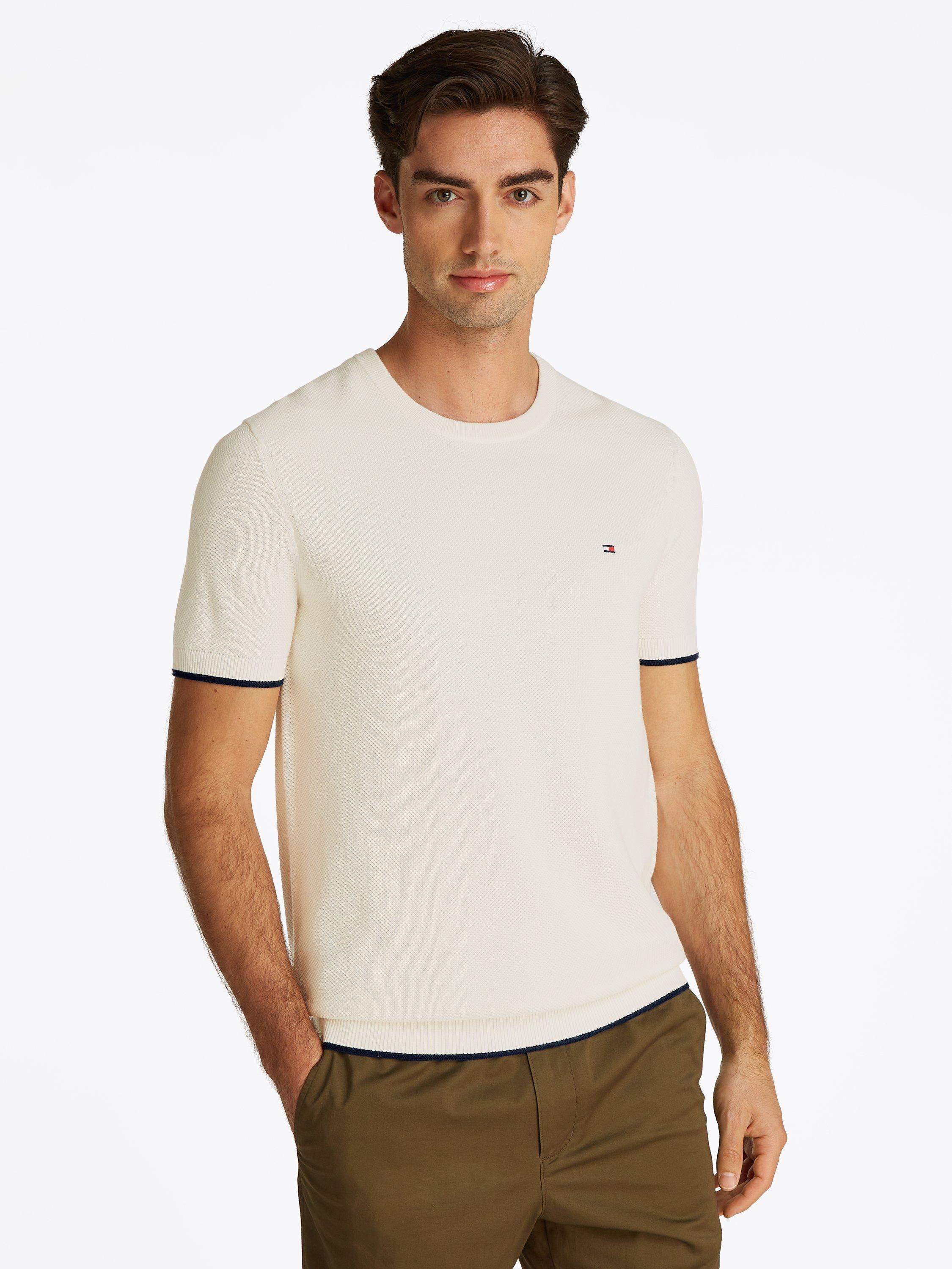 Product image 1 of 6, which shows Tommy Hilfiger Cotton Regular Fit Long Sleeve Knitted T-Shirt, Ivory Petal, L