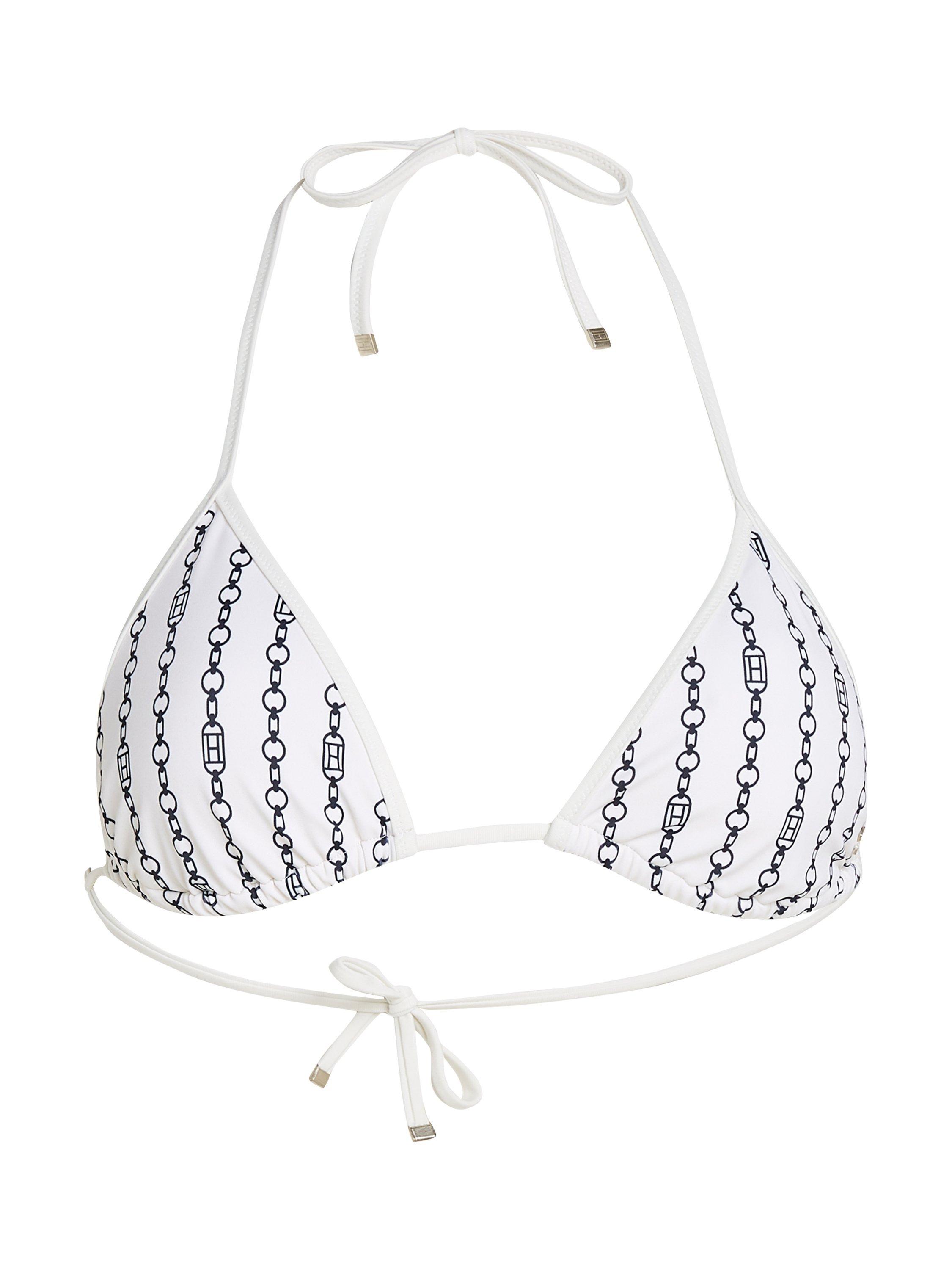 Product image 4 of 6, which shows Tommy Hilfiger Print Triangle Bikini Top, Ivory/Multi, XS