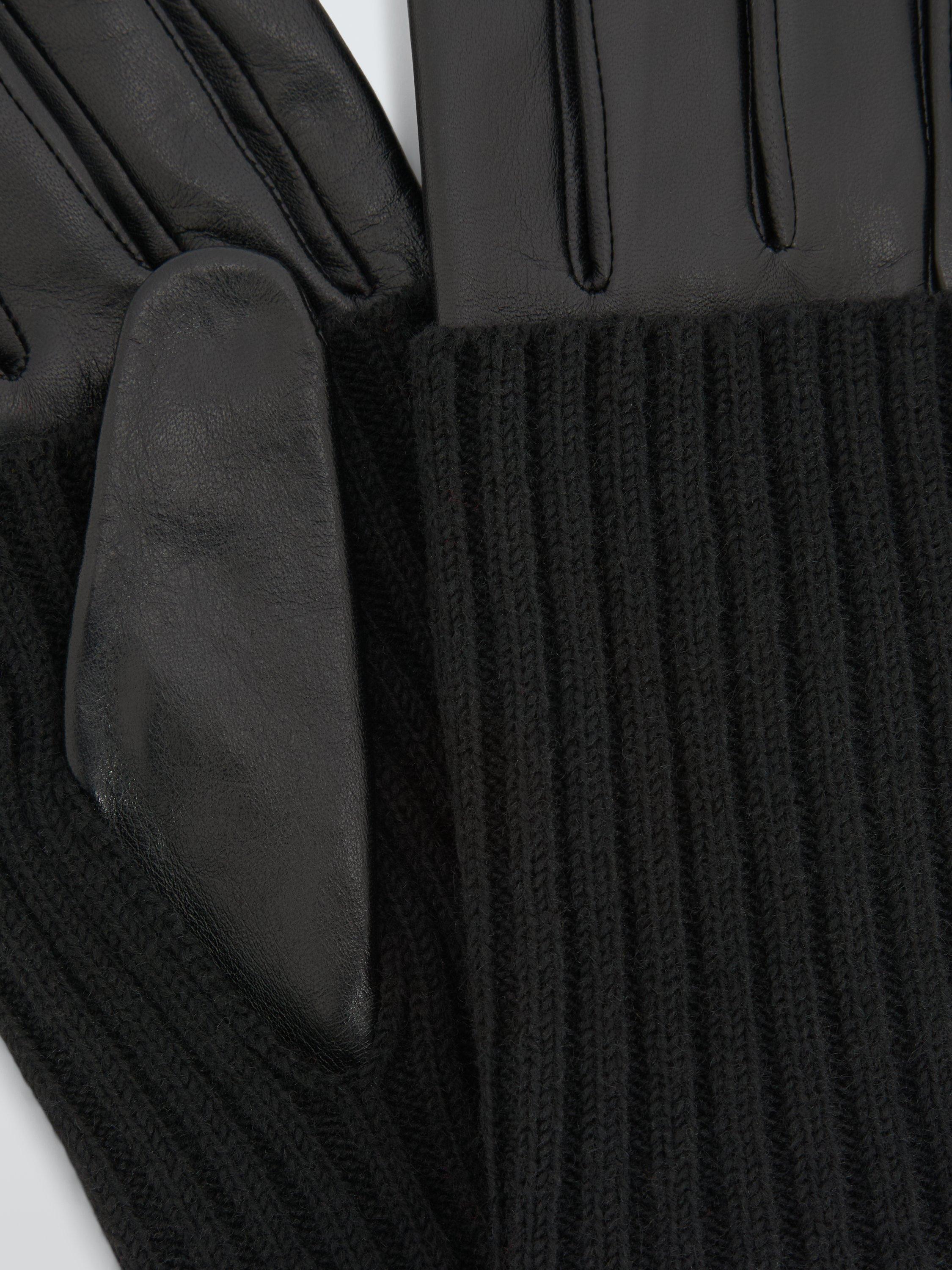 Product image 2 of 2, which shows John Lewis Knitted Cuff Leather Gloves, Black, S