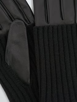 John Lewis Knitted Cuff Leather Gloves, Black - view 2, Black