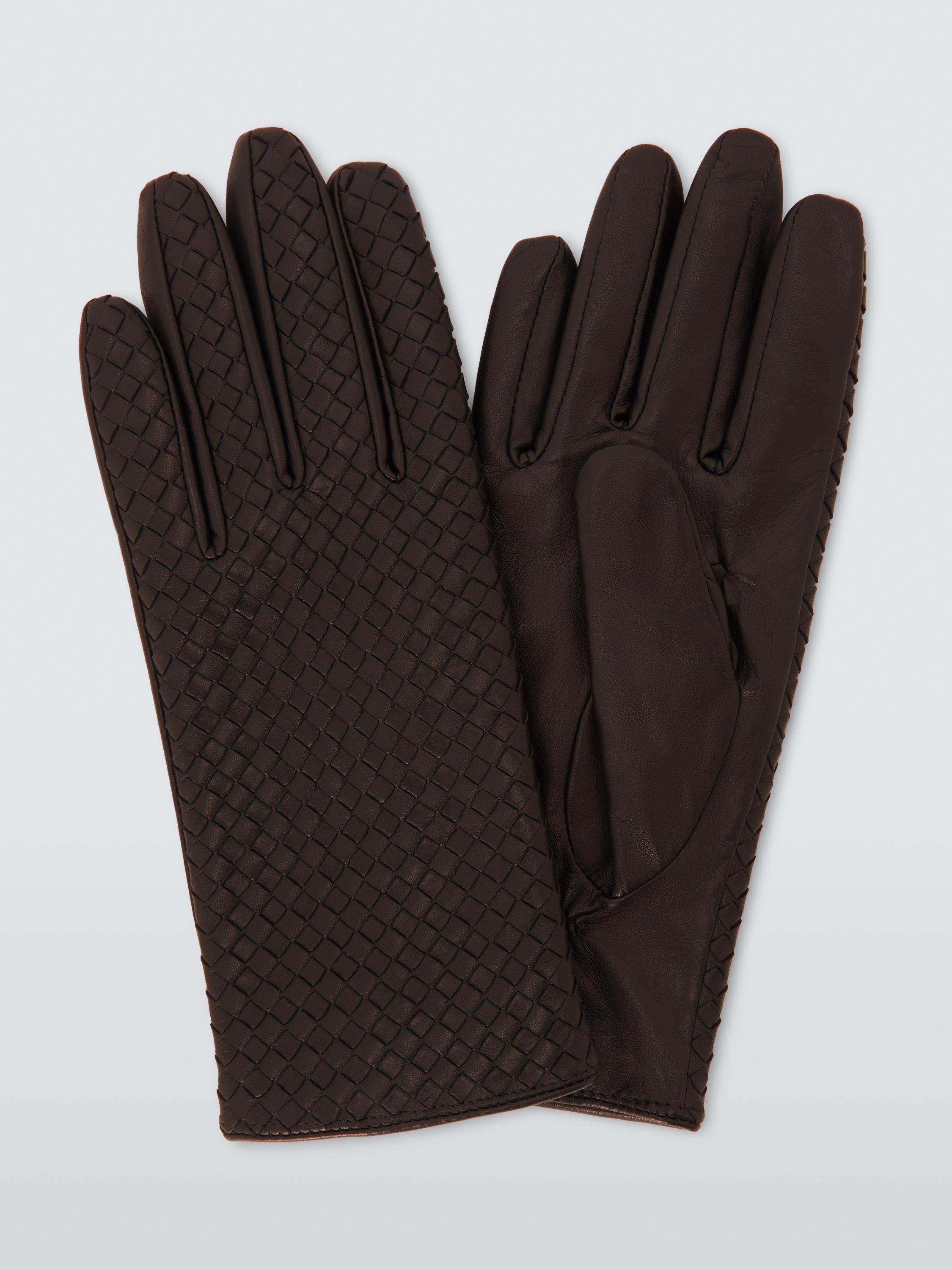 John Lewis Woven Leather Cashmere Lined Gloves, Chocolate
