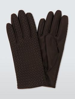 John Lewis Woven Leather Cashmere Lined Gloves, Chocolate
