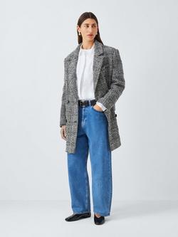 John Lewis Buttoned Wool Jacket, Check, Check