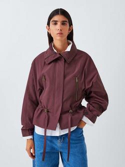 John Lewis Short Funnel Neck Parka Jacket, Burgundy, Burgundy
