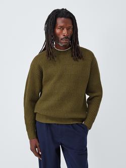 John Lewis Lambswool Blend Broken Rib Knit Crew Neck Jumper, Olive Drab