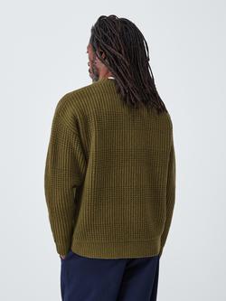 John Lewis Lambswool Blend Broken Rib Knit Crew Neck Jumper - view 2, Olive Drab
