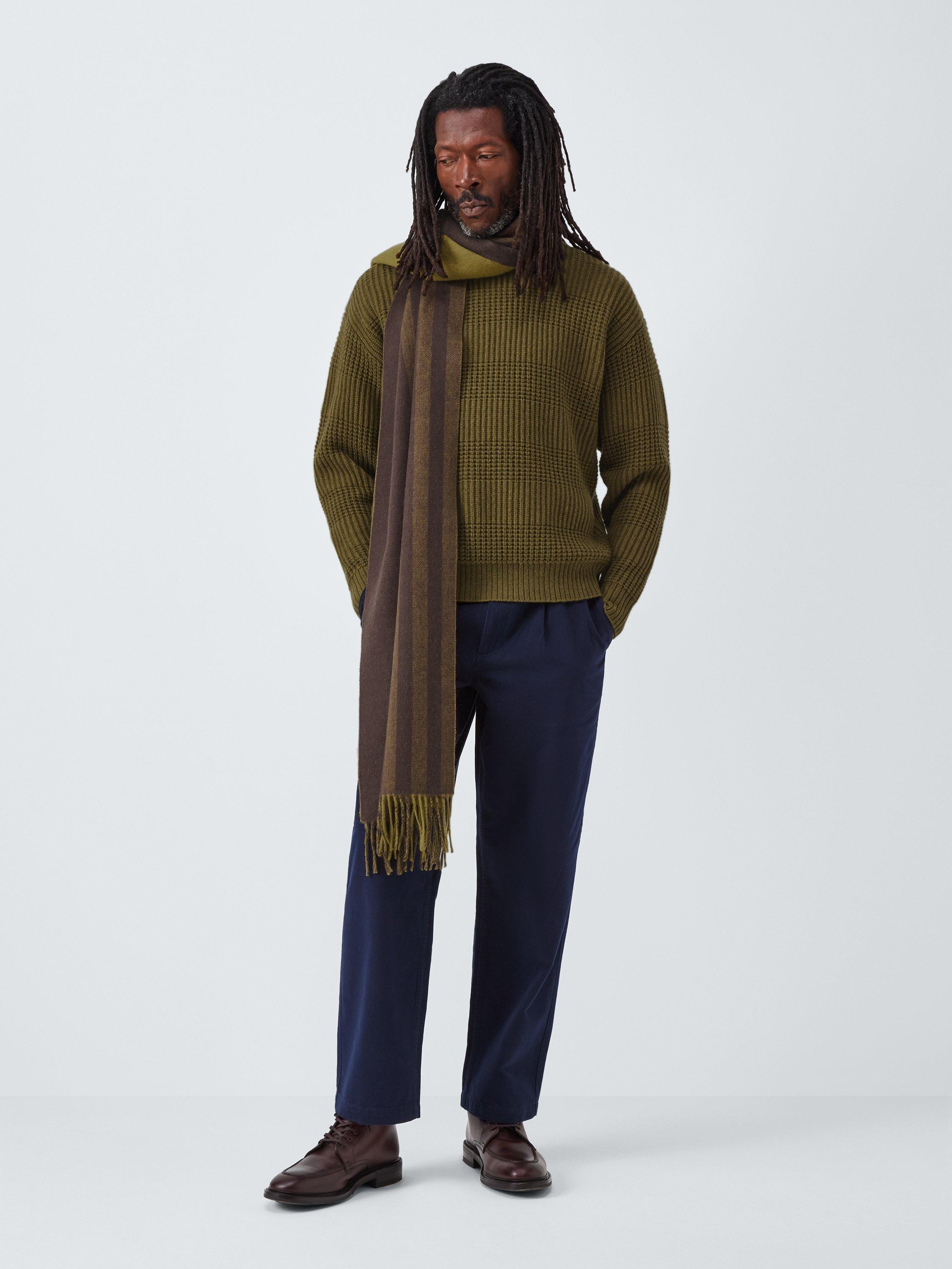 Product image 3 of 6, which shows John Lewis Lambswool Blend Broken Rib Knit Crew Neck Jumper, Olive Drab, S