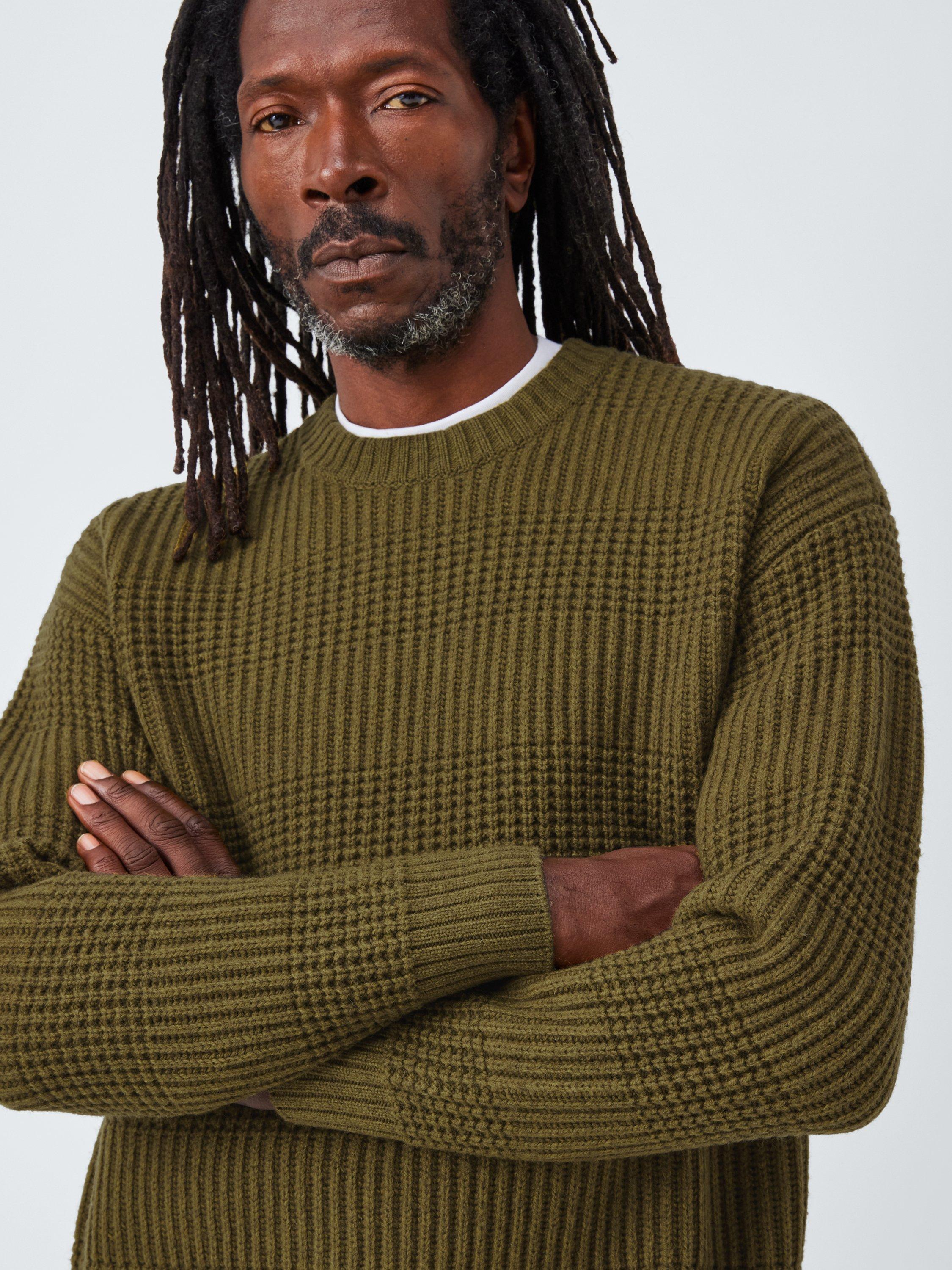 Product image 6 of 6, which shows John Lewis Lambswool Blend Broken Rib Knit Crew Neck Jumper, Olive Drab, S