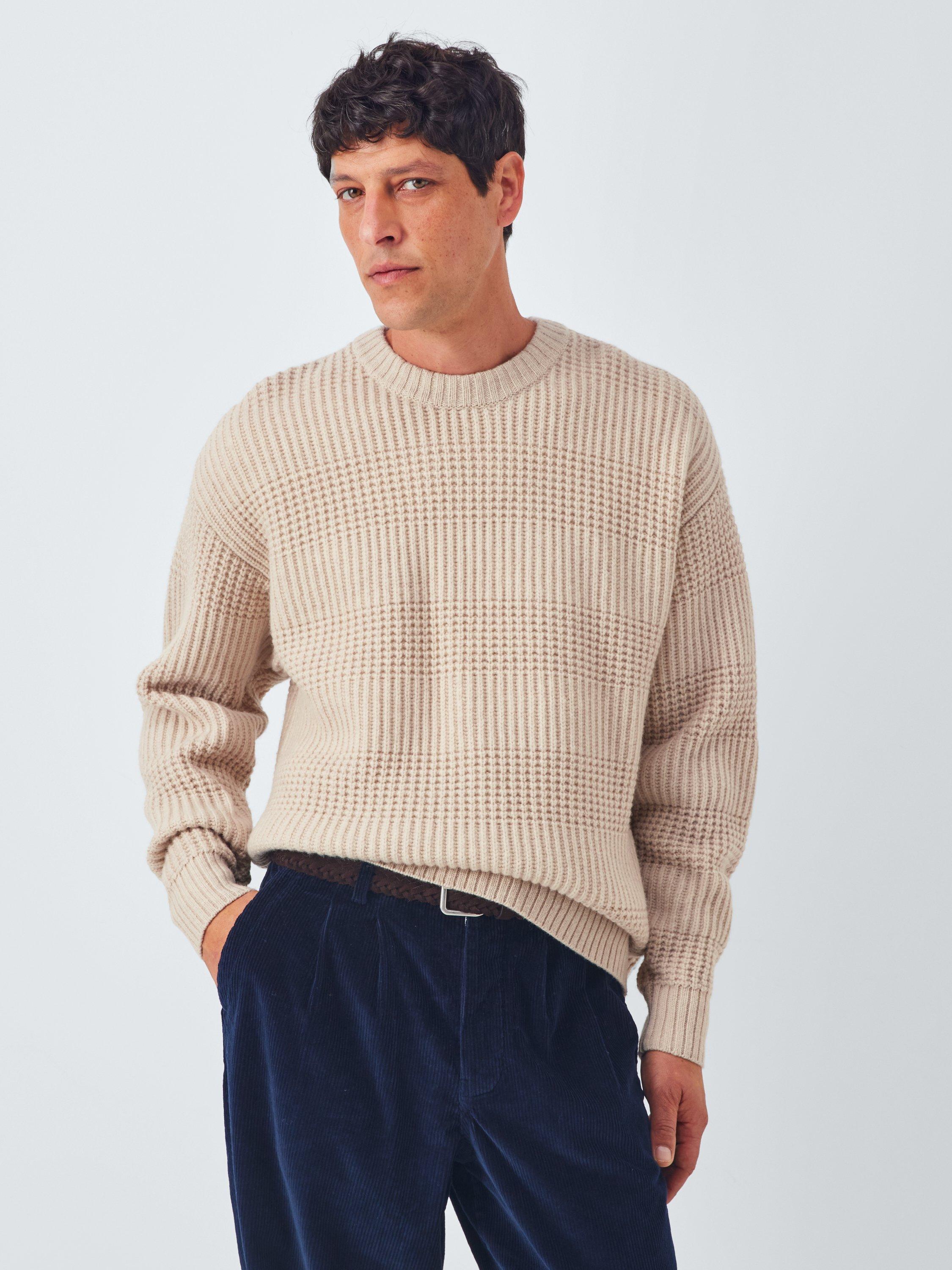 Product image 1 of 6, which shows John Lewis Lambswool Blend Broken Rib Knit Crew Neck Jumper, Shearling, S