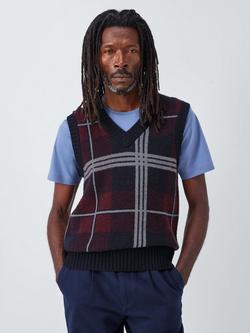 John Lewis Lambswool Blend V-Neck Check Tank Top, Berry/Multi, Berry Multi