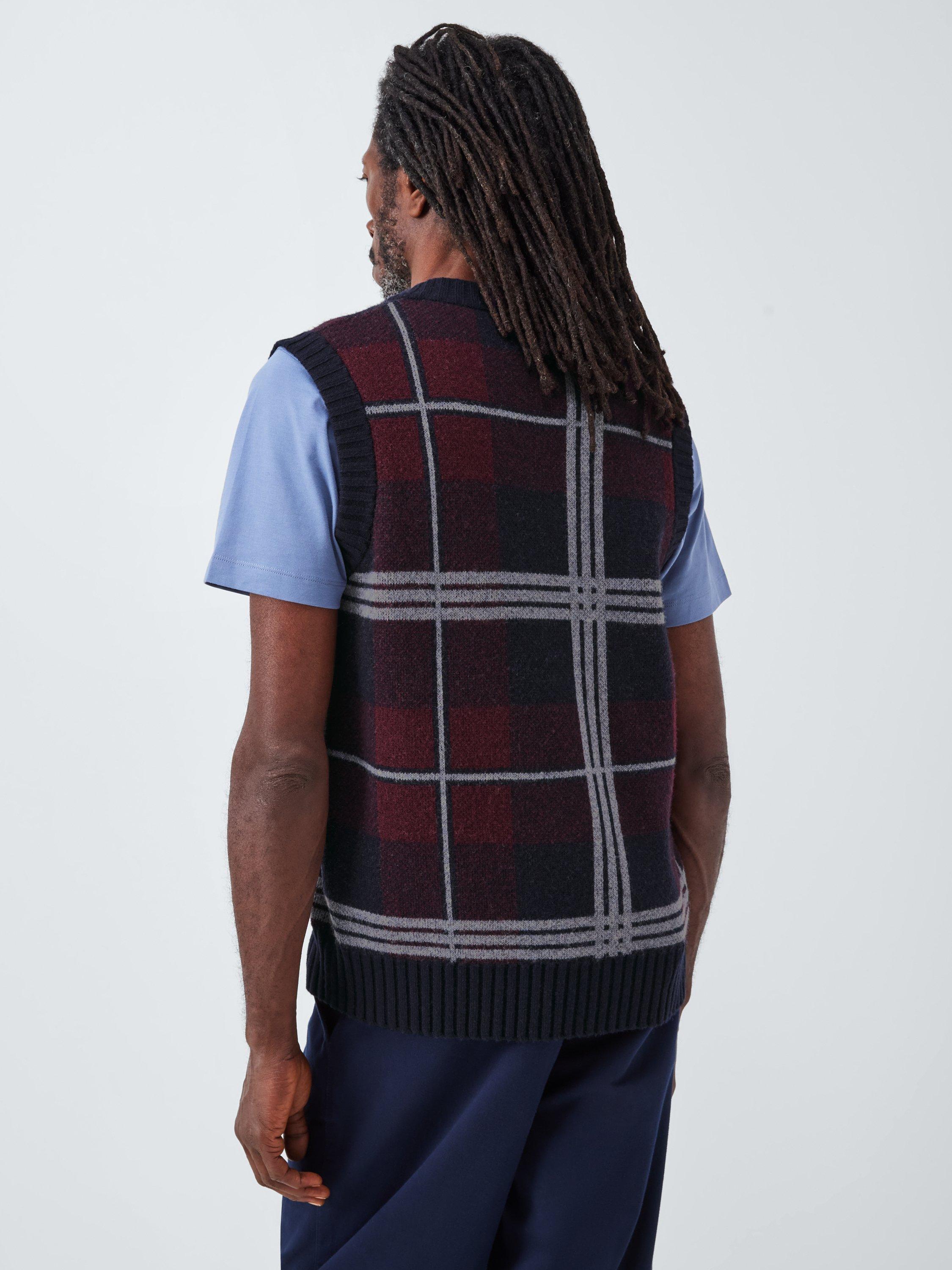 Product image 2 of 6, which shows John Lewis Lambswool Blend V-Neck Check Tank Top, Berry Multi, M