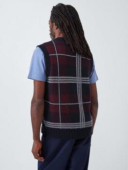 John Lewis Lambswool Blend V-Neck Check Tank Top, Berry/Multi - view 2, Berry Multi