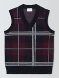 John Lewis Lambswool Blend V-Neck Check Tank Top, Berry/Multi