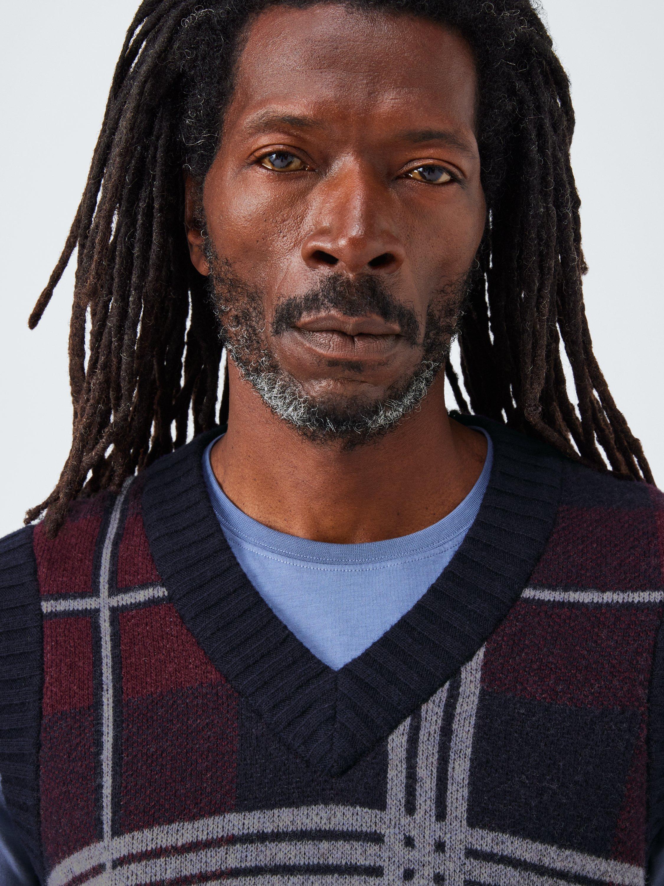 Product image 5 of 6, which shows John Lewis Lambswool Blend V-Neck Check Tank Top, Berry Multi, M