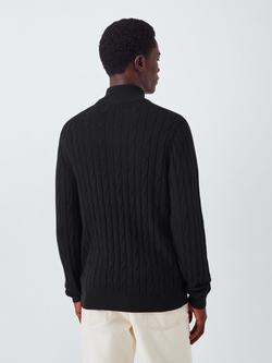 John Lewis Cotton Blend Half Zip Cable Knit High Neck Jumper - view 2, Black