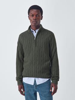 John Lewis Cotton Blend Half Zip Cable Knit High Neck Jumper, Seal Grey