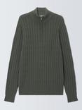 John Lewis Cotton Cashmere Half Zip Cable Knit High Neck Jumper, Seal Grey