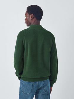 John Lewis Cotton Blend Half Zip Rib Knit High Neck Jumper - view 2, Forest Walk