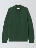 John Lewis Cotton Cashmere Half Zip Rib Knit High Neck Jumper, Forest Walk