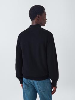 John Lewis Cotton Blend Half Zip Rib Knit High Neck Jumper - view 2, Neat Navy