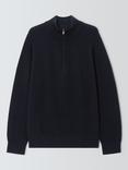 John Lewis Cotton Cashmere Half Zip Rib Knit High Neck Jumper, Neat Navy